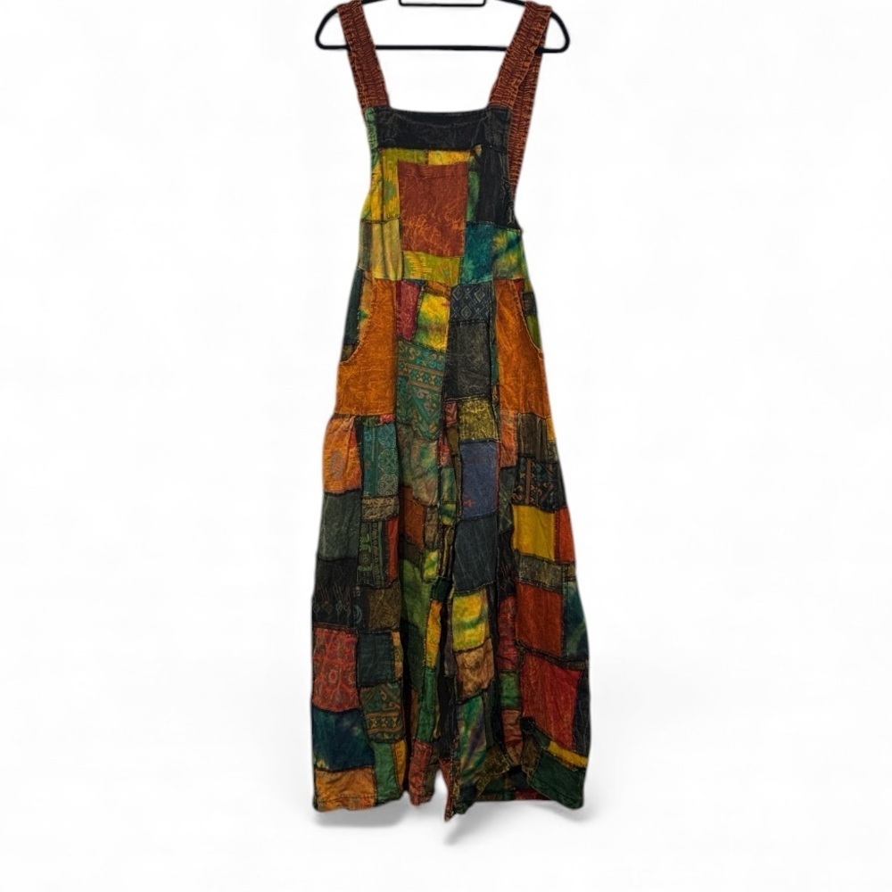 Handmade Bohemian Multi Color Wide-Leg Patchwork Cotton Jumpsuit size Medium - Picture 2 of 11